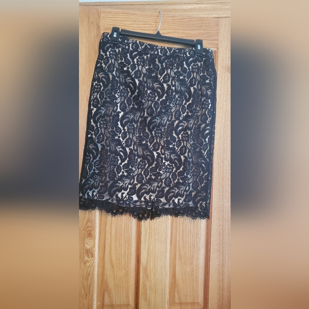 Black lace pencil skirt
